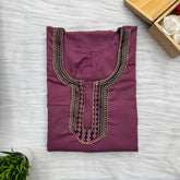 Neck Embroidery Plain Cotton Nighty, Free Size, Short Sleeve (54″-56″ length)